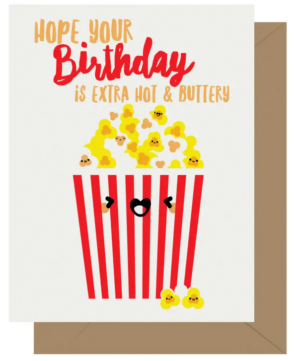 Cutie Kawaii Buttery Popcorn Letterpress Birthday Card