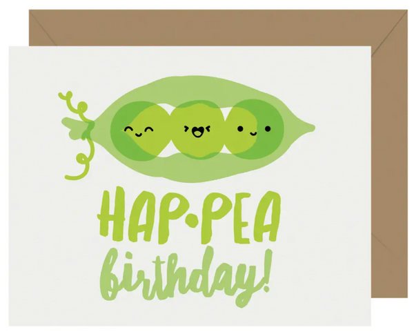 Cutie Kawaii Hap-pea Birthday Letterpress Greeting Card