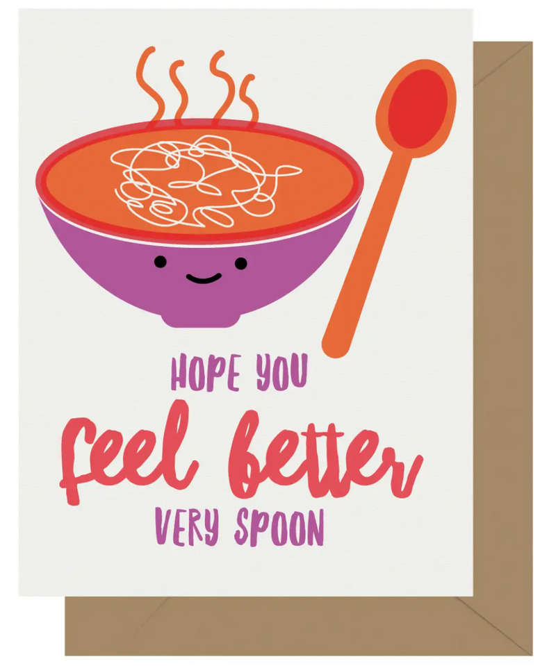Cutie Kawaii Feel Better Spoon Letterpress Get Well Card