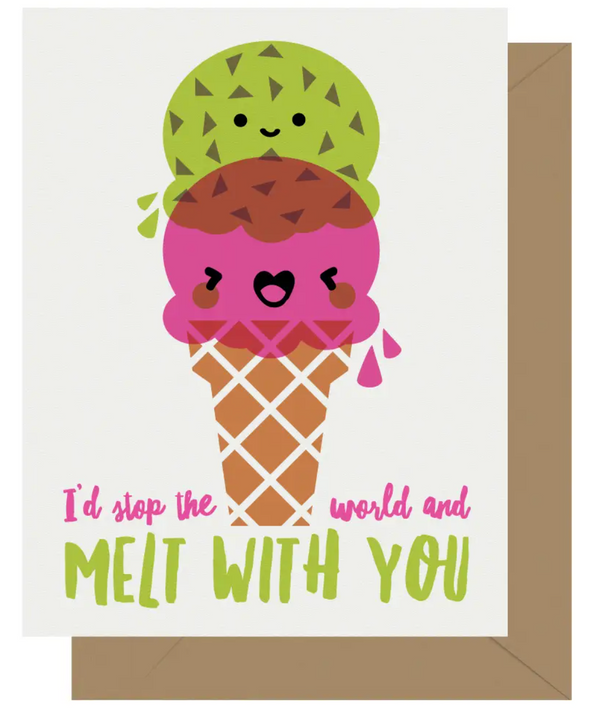 Cutie Kawaii Melt with You Ice Cream Letterpress Card