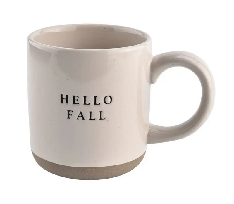 Hello Fall - Cream Stoneware Coffee Mug - 14 oz
