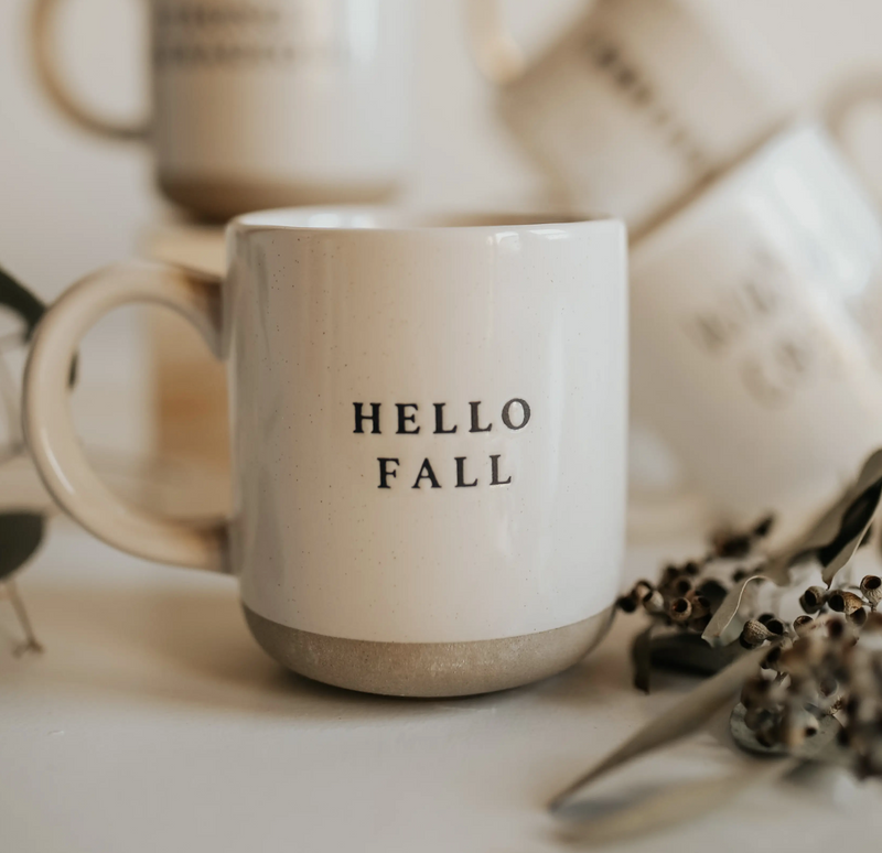 Hello Fall - Cream Stoneware Coffee Mug - 14 oz