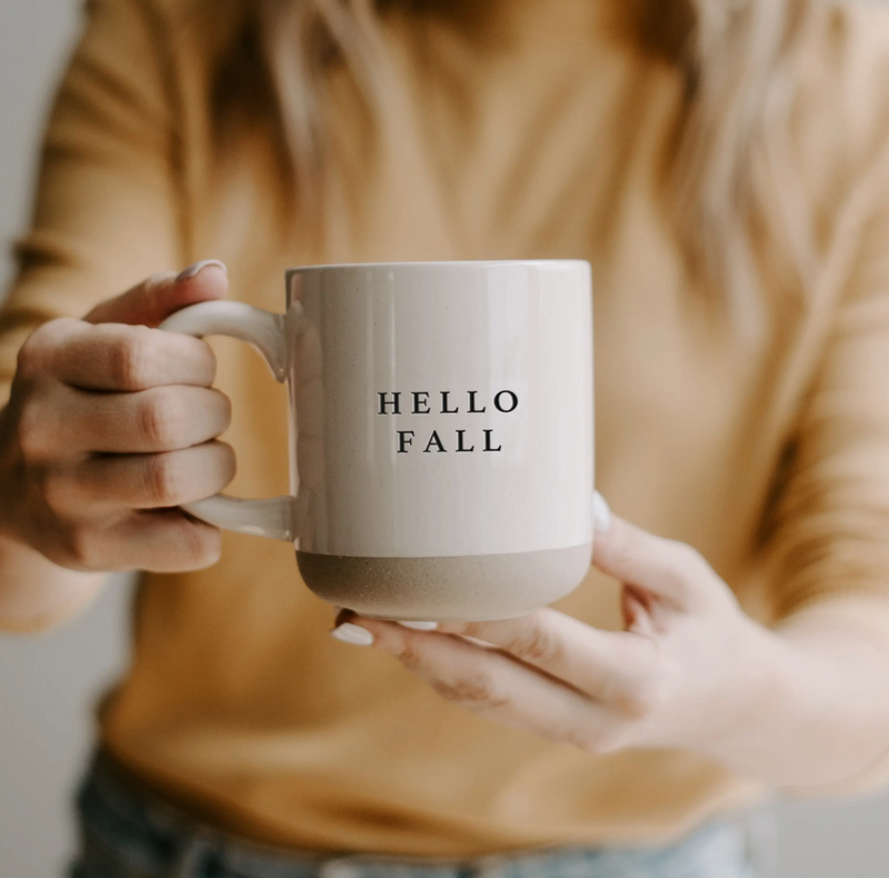 Hello Fall - Cream Stoneware Coffee Mug - 14 oz