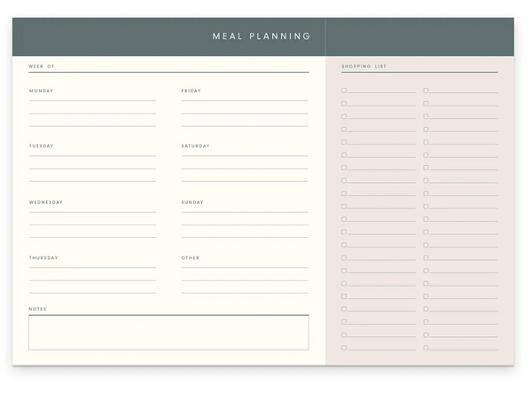Meal Planning Weekly Pad with Shopping List