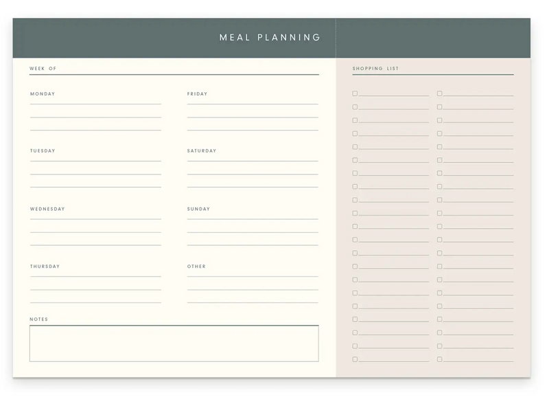 Meal Planning Weekly Pad with Shopping List