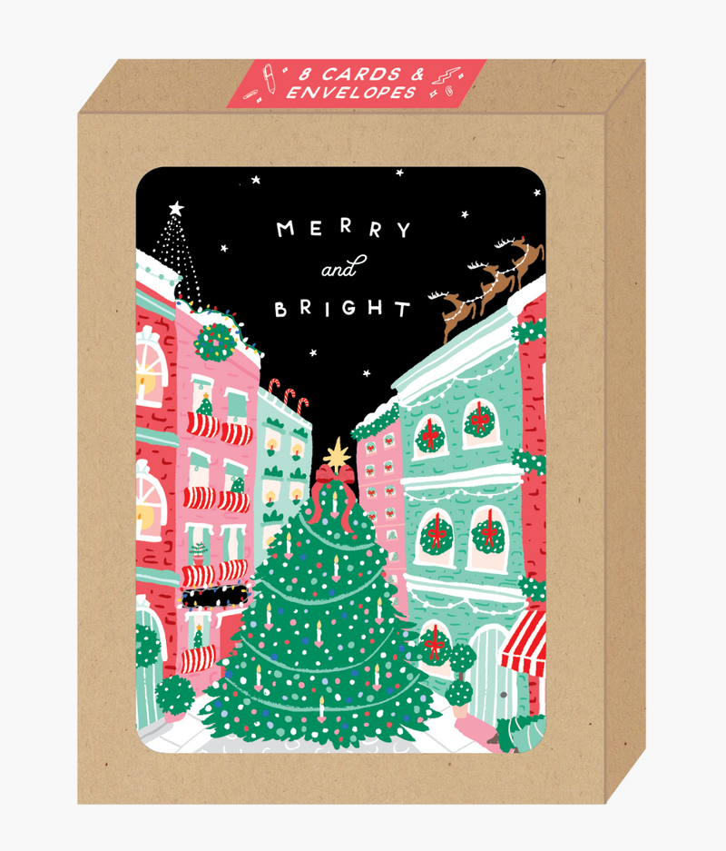 Boxed Town Tree Holiday Cards